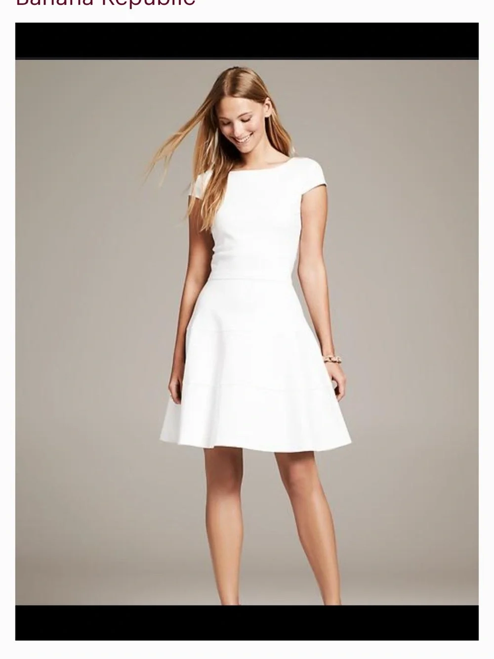 Banana Republic White Short Sleeve Fit-and-Flare Mini Dress - Picture 1 of 5